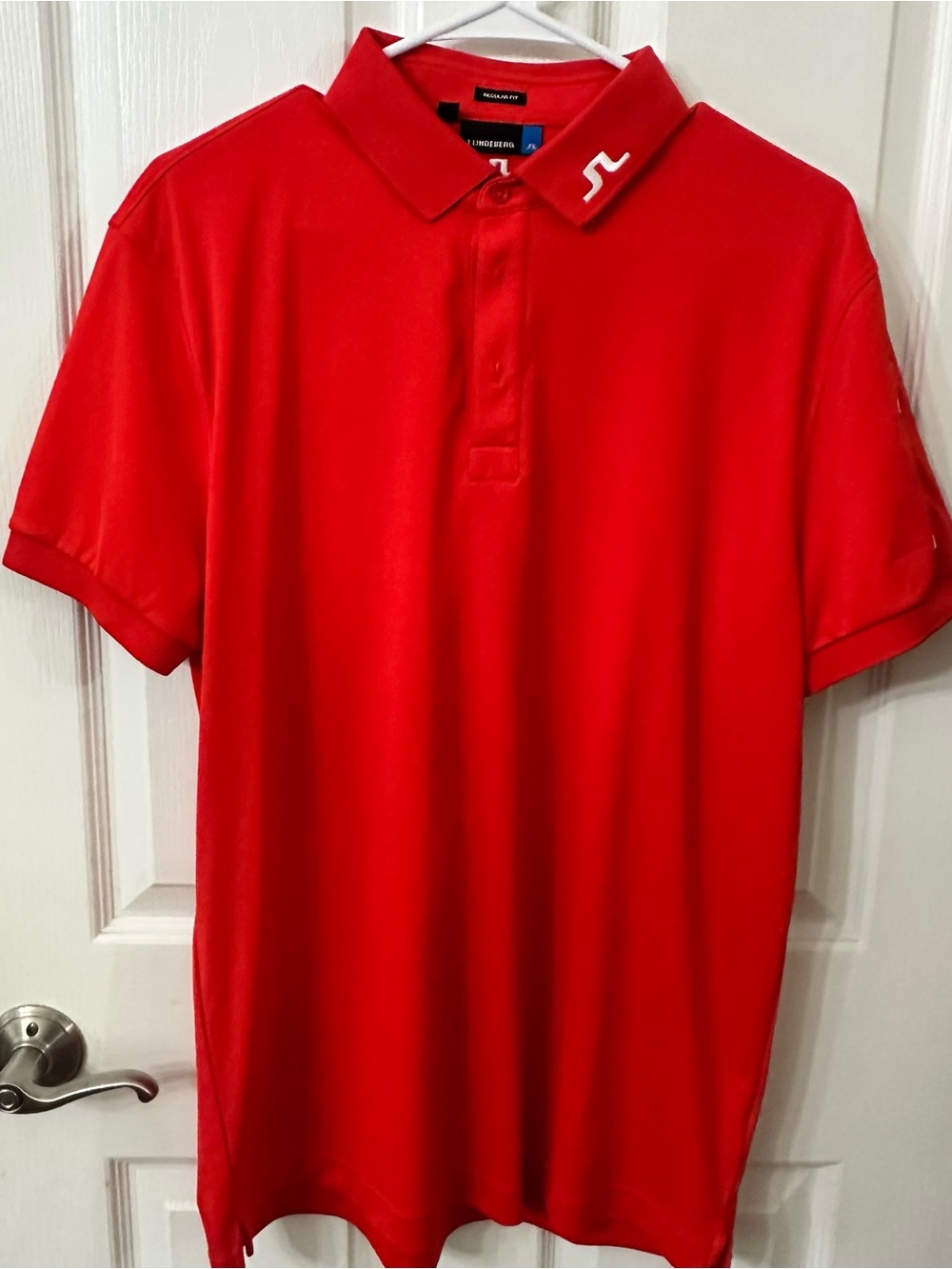 J.Lindeberg Bright Red Polo with White Logo, size L